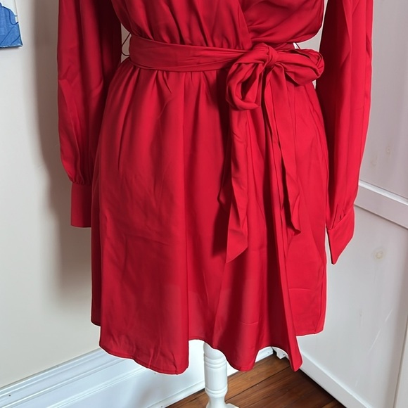 Express Red Surplus Neckline Long Sleeve Elastic Waist Dress - NWT - Size S - Picture 4 of 11